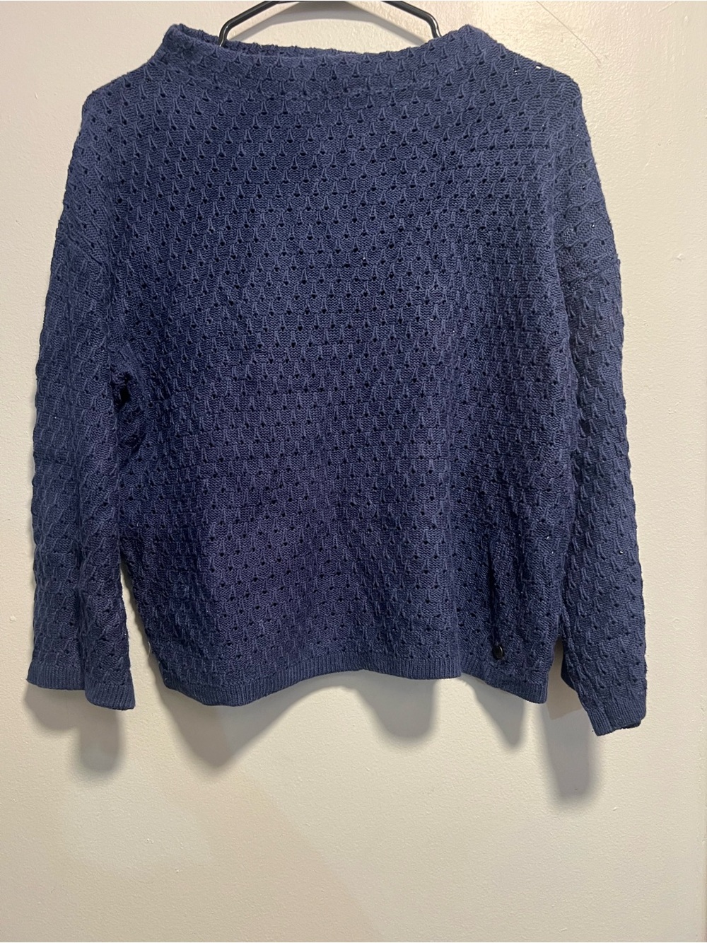 Anthropologie Nümph Sweater Blue Open Knit Boat Neck Pullover Long Sleeve size S
